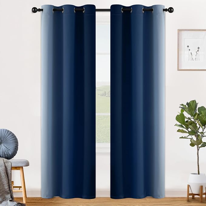 SimpleHome Ombre Blue to Grey White Curtains - Image 2