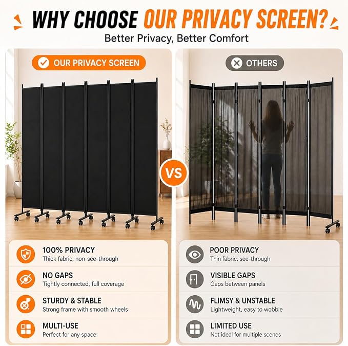 Room Divider, 6-Panel Folding Privacy Screen - Image 2