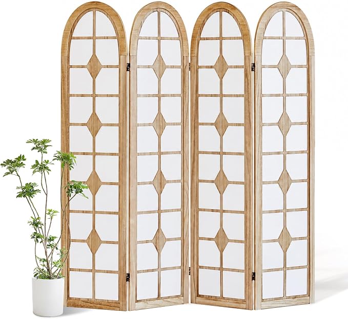 4 Panel Shoji Room Divider, Wood Folding Privacy Screen, Natural | Wood Room - Image 8