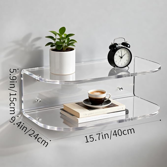 Acrylic Floating Nightstand, Wall Mounted Bedside Table Shelf - Image 3