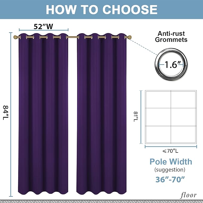 Diraysid Purple Grommet Blackout Curtains - Image 6