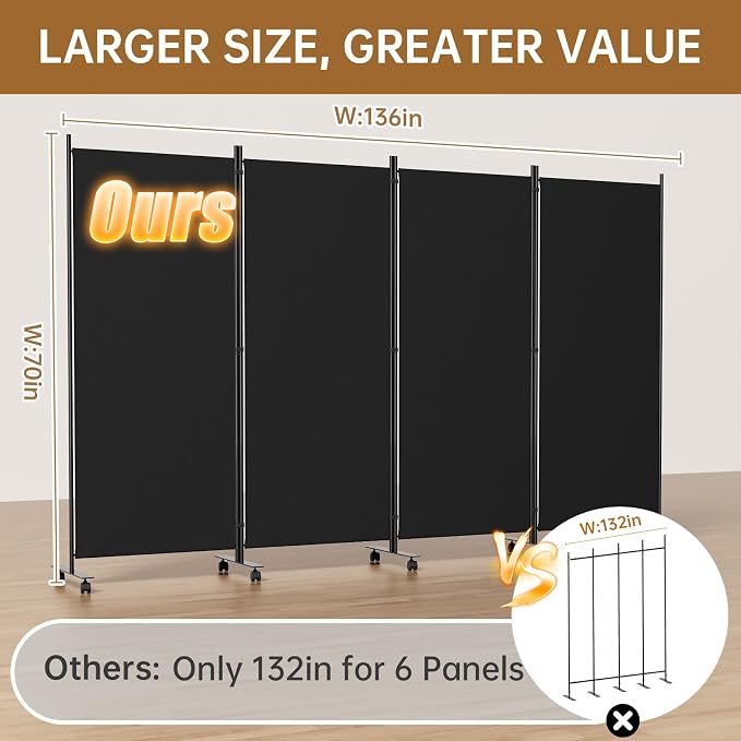 Room Divider 136'' Wide Folding Room Divider Panel - Image 2