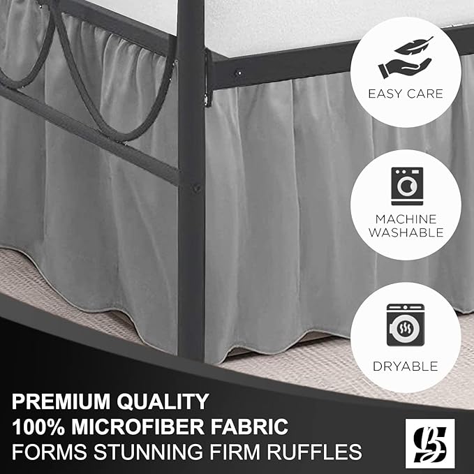 SKY BEDDINGS - King Size Ruffled Bed Skirt with Split Corners - 16 Inch Drop Dust Ruffle Bed Skirt with Platform Three Sided Coverage - 100% Microfiber, Light Grey