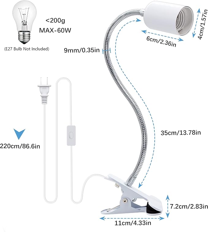 Clip Desk Lamp Socket, 2 Pack Flexible Desk Light Socket, Gooseneck Clip on - Image 2