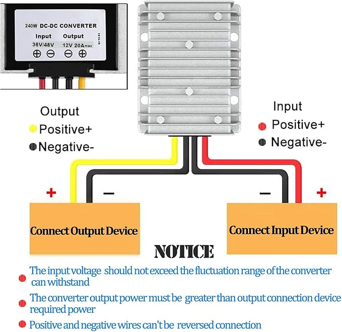 QJFCare Golf Cart DC/DC Converter Regulator 36V 48V Step Down to 12V 20A 240W, Power Supply Module Buck Transformer, Waterproof Voltage Reducer, for Golf Cart, Forklifts, Car, Truck