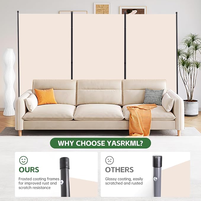 3 Panel Folding Room Divider, Sturdy Frame Freestanding Wall Divider | - Image 2