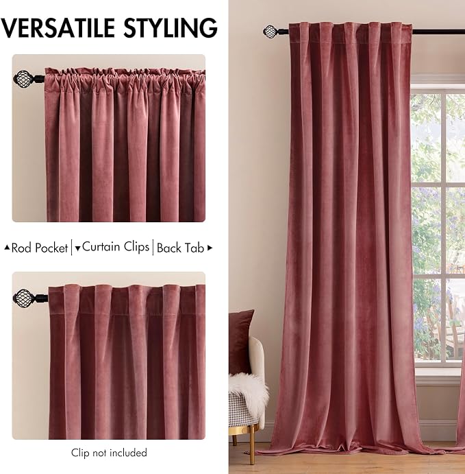 MIULEE Velvet Curtains 52x108 inches 2 Panels Dusty Rose Pink Curtains | Luxury - Image 2