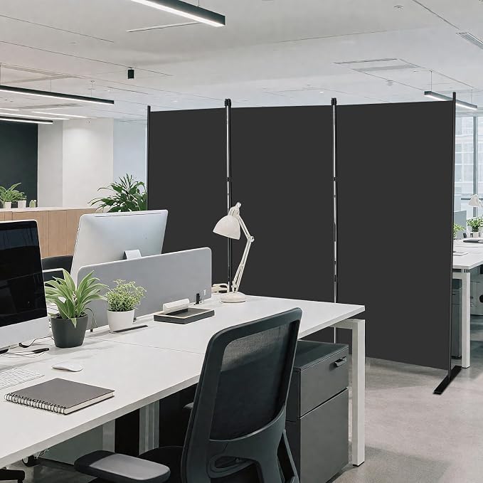 MAYOLIAH 3-Panel Black Room Divider 6ft Tall Folding Privacy Screen | w/ - Image 2