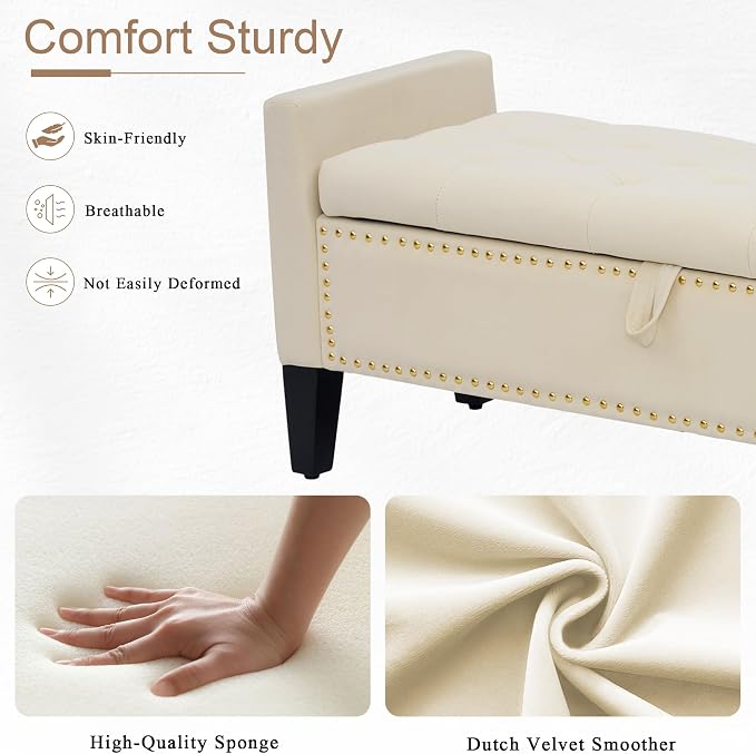 Velvet Ottoman with Storage, Modern Storage Bench - Image 4