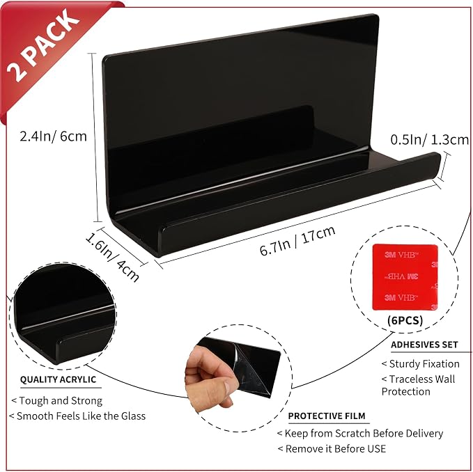 2pcs Adhesive Tablet Wall Mounted Phone Shelf Acrylic Stick On Shelves - Image 6