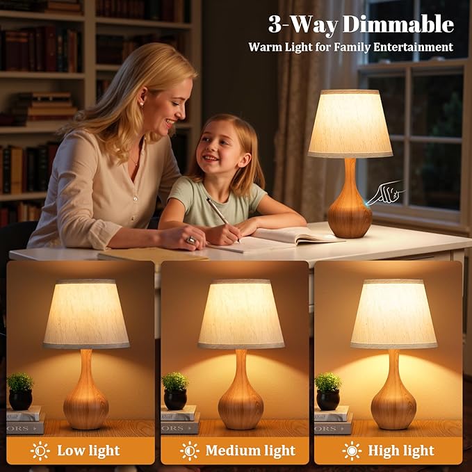 16.1" Touch Table Lamp for Nightstand, Dimmable Small Bedroom Lamp Set of 2 | - Image 2