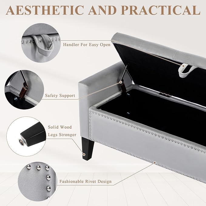 Velvet Storage Ottoman Bench, Modern Storage Bench - Image 6