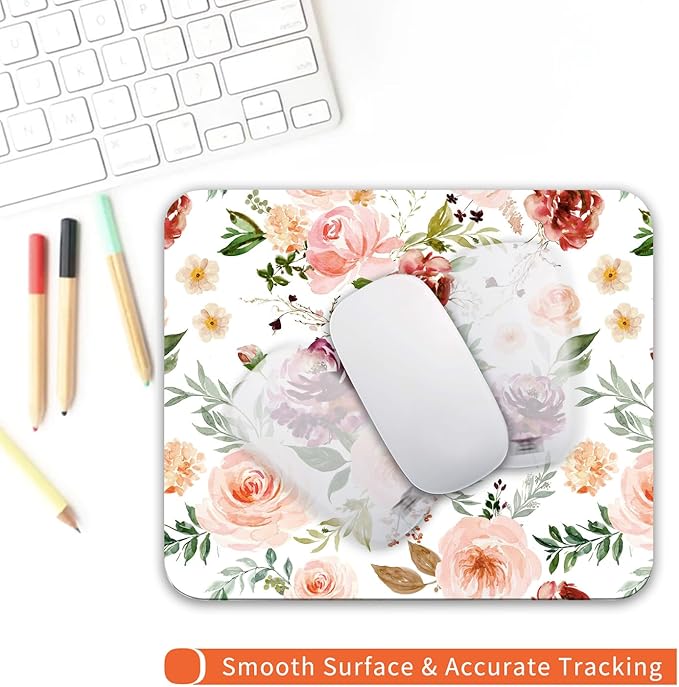 Armanza Square Mouse Pad Pretty Floral,Personalized Premium-Textured Custom Mouse Mat Design,Washable Mousepad Cloth,Non-Slip Rubber Base Computer Mouse Pads for Wireless Mouse