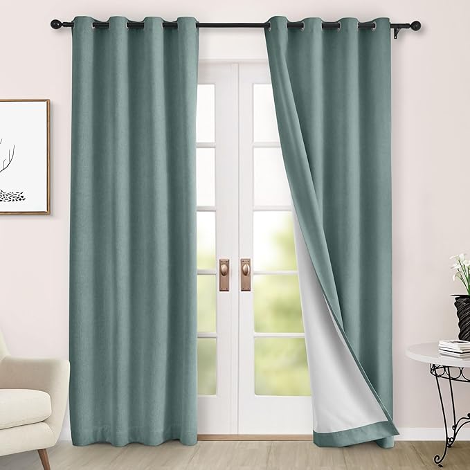 Macochico 52" Wx108 L 100% Blackout Curtains Extra Long Thermal Insulated Chenille Curtains for Living Room Bedroom Auditorium Home Theater Teal Grommet Curtains with Tieback Classic 1 Panel