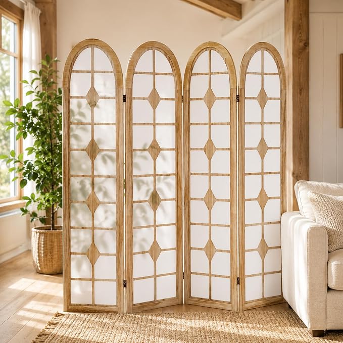 4 Panel Shoji Room Divider, Wood Folding Privacy Screen, Natural | Wood Room by Aletheiawu
