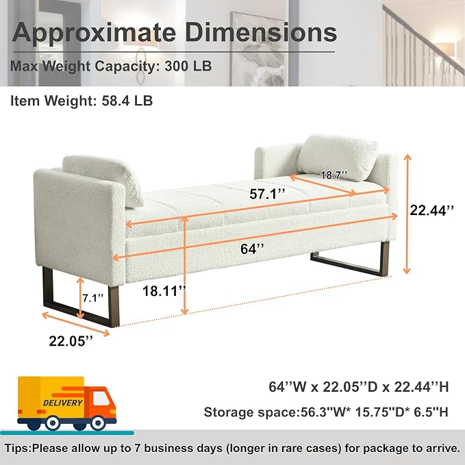 64" King Size End of Bed Storage Bench - Image 2