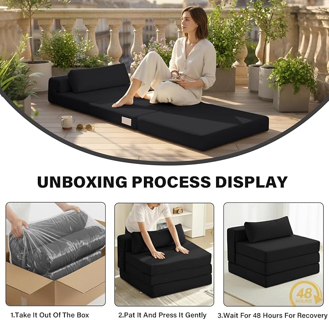 Folding Sofa Bed Chair, 4-Fold Convertible Sleeper Chair - Image 9