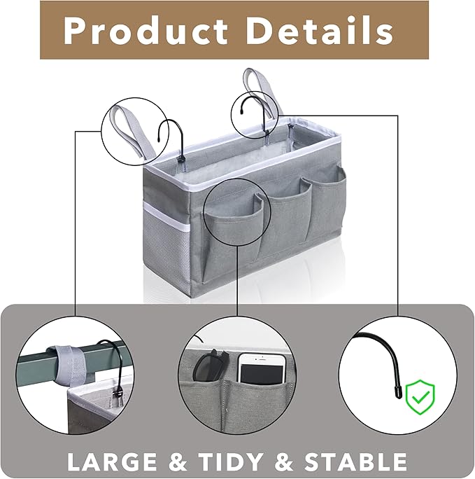 Kanrichu Bedside Caddy Hanging Storage Bag, Organizer Baskets - Image 5