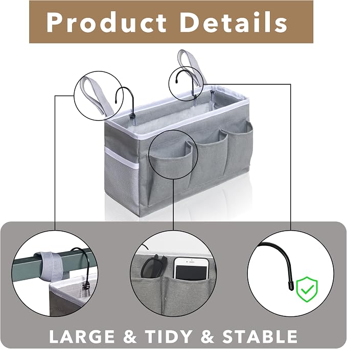 Kanrichu Bedside Caddy Hanging Storage Bag, Organizer Baskets - Image 5