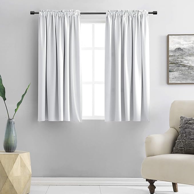 Greyish White Room Darkening Rod Pocket Curtain Panels by DONREN
