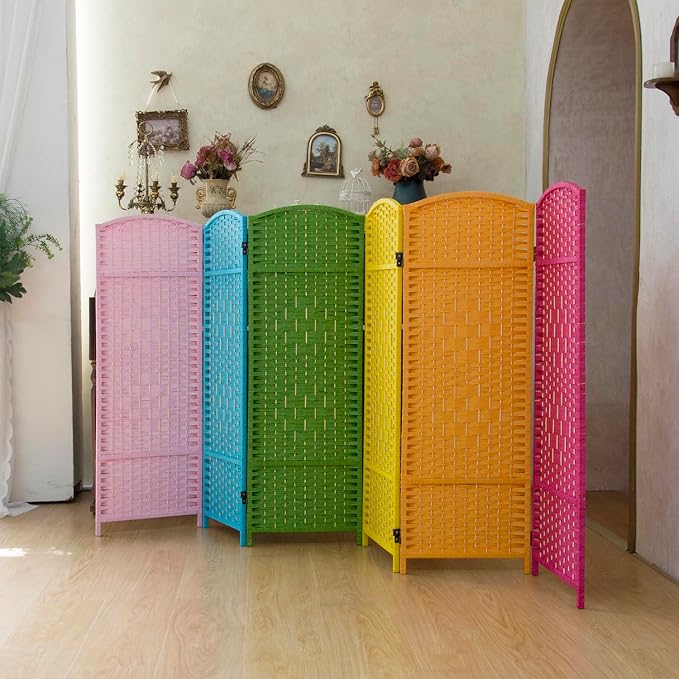 Compact 6 Panel Short Room Divider, 47.2 Inch Tall Double-Sided Rattan Folding - Image 3