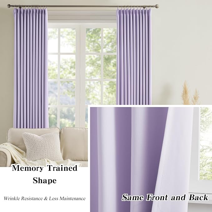 Lilac Light Purple Room Darkening Curtains, Pinch Pleat - Image 6