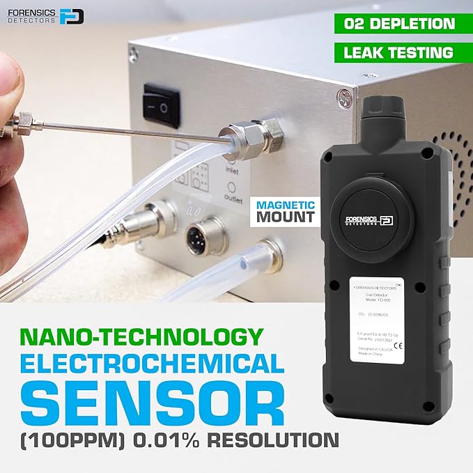 Nitrogen Gas Detector by Forensics | Portable Analyzer for N2 Leaks | USA NIST Calibration | USB Recharge | Computer Data Logging |