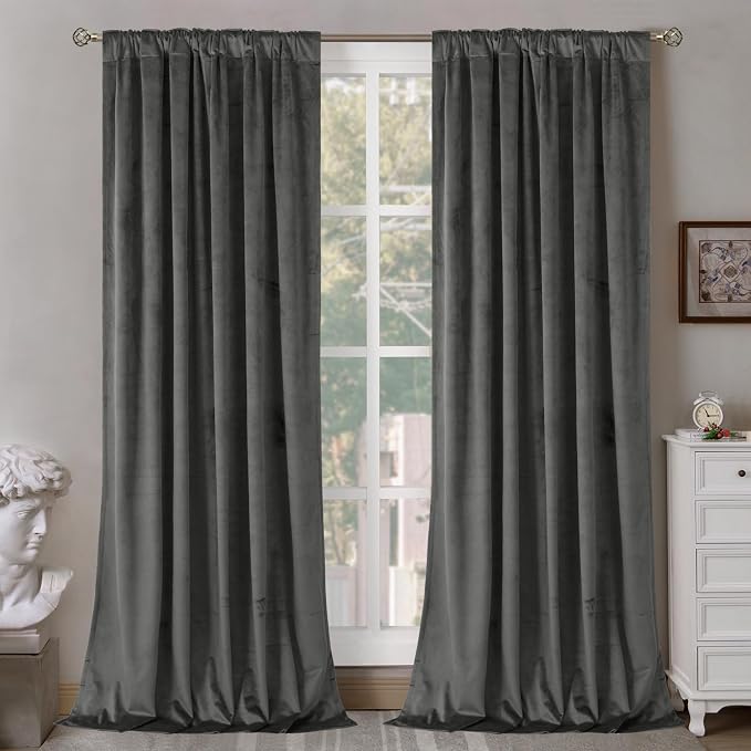 BGment Grey Velvet Curtains 108 Inches Long - Image 2