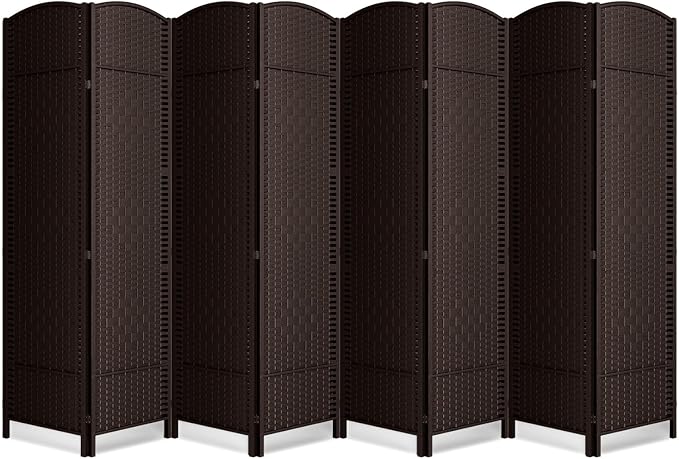 8 Panel Folding Room Divider, Woven Privacy Screen, Chocolate | Solid wood frame by cocosica