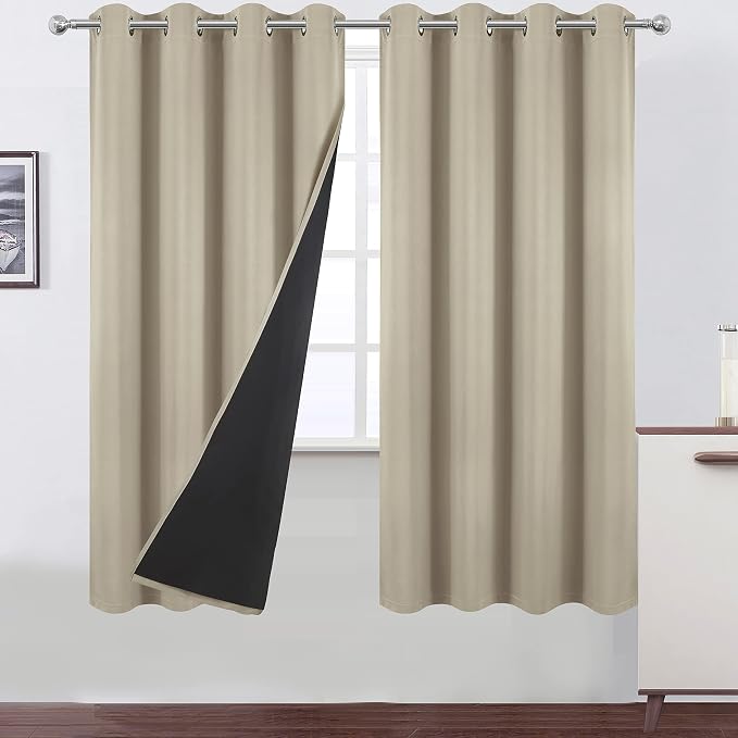 100% Blackout Curtains 52 x 72 Inch/Beige Curtains 2 Panels by Lemomo