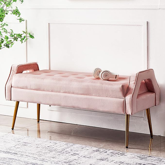 Luxurious End of Bed with den Legs, Bedroom Velvet Upholstered Seat, Comfy by Unknown