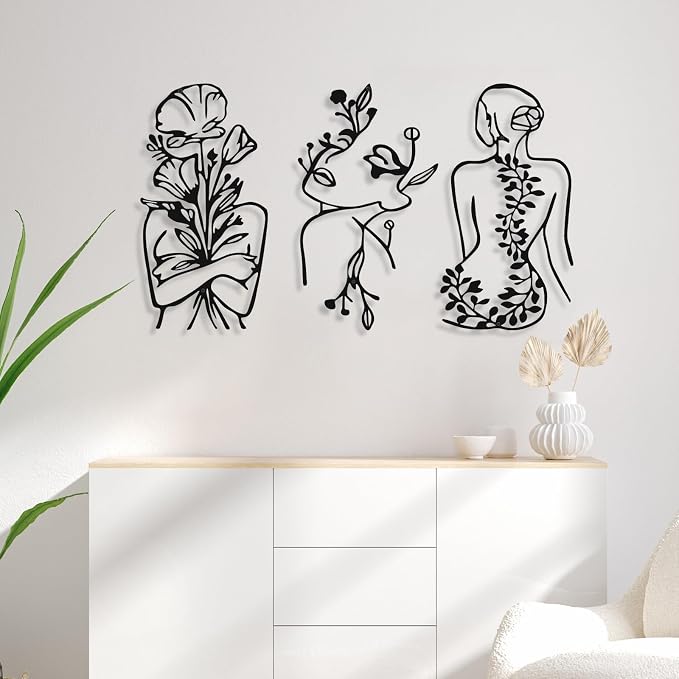 Photect 3 Pcs Metal Wall Art Decor Minimalist Abstract Woman Wall Art Metal - Image 2