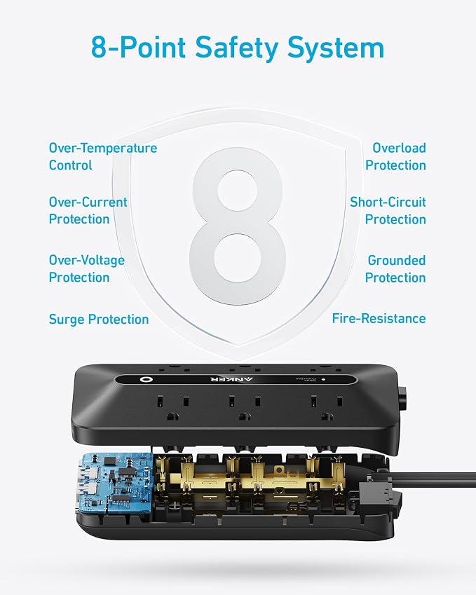 Anker Power Strip with 300J Surge Protector, 5ft Outlet Extender, 6AC | Flat - Image 6