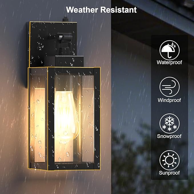 LTBLIGHT Dusk to Dawn Outdoor Front Porch Light, Vintage Black-Gold Exterior Security Lighting Fixtures, Waterproof Wall Lanterns for Home, Entry, Backyard, Patio, 100-120Vac
