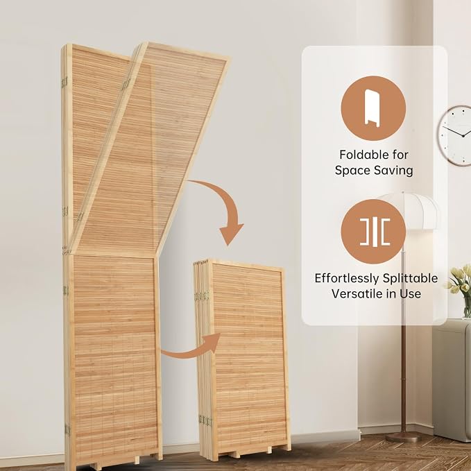 Room Divider Folding Privacy Screens, Hand-Made Natural Bamboo Room Dividers | - Image 4
