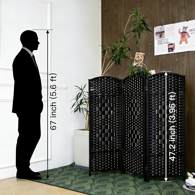 3 Panel Black Rattan Room Divider - Image 2
