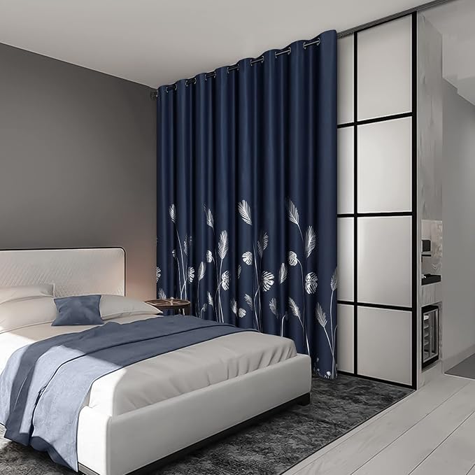 Silver Blackout Curtain for Bedroom 100W x 84L Inch Elegant Silver Palm Tree - Image 2