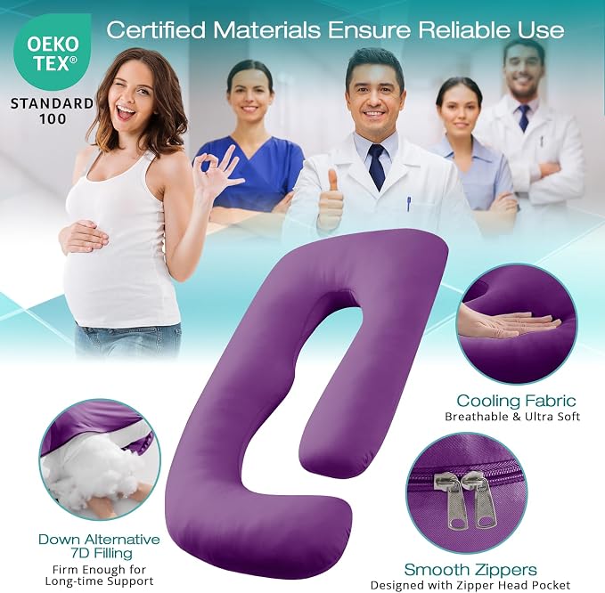 Cooling Pregnancy Pillows for Sleeping, Down Alternative, Removable Cover - Image 3