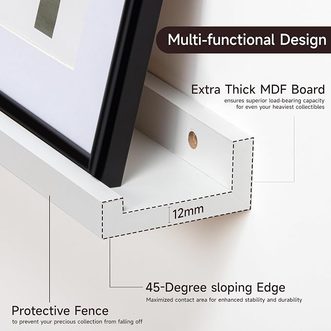 Floating Picture Ledge Shelves for Wall Set of 2, 55 Inches Picture Shelf - Image 4