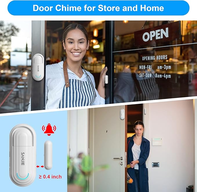 SanJie Adjustable Volume Door Alarm Sensor for Home Security & Child Safety, 120dB Burglar Alarm with 4 Modes - Wireless Window & Entry Alert for Pool, Office, Shop, Business