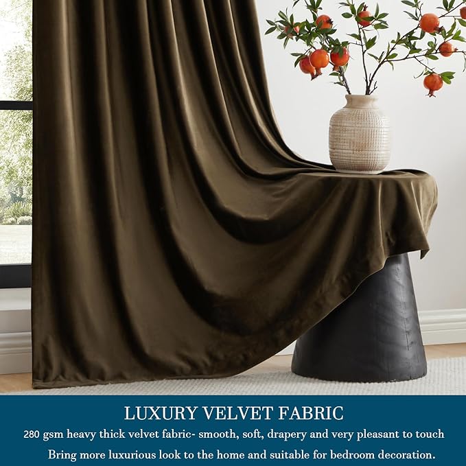 PRIMROSE Brown Velvet Curtains 90 inch Long - Image 3