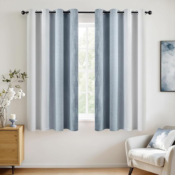 MIULEE Chambray Blue and Greyish White Ombre Blackout Curtains 52Wx54L | Full - Image 3