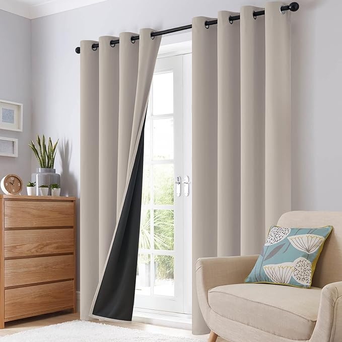 SimpleHome Natural 100% Blackout Curtains Room Darkening Living Room 96L | - Image 8