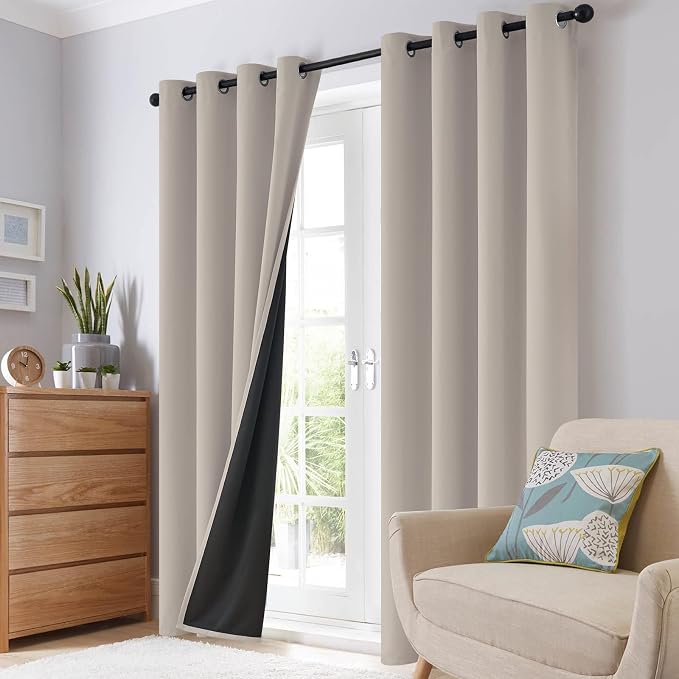 SimpleHome Natural 100% Blackout Curtains Room Darkening Living Room 54L | - Image 8