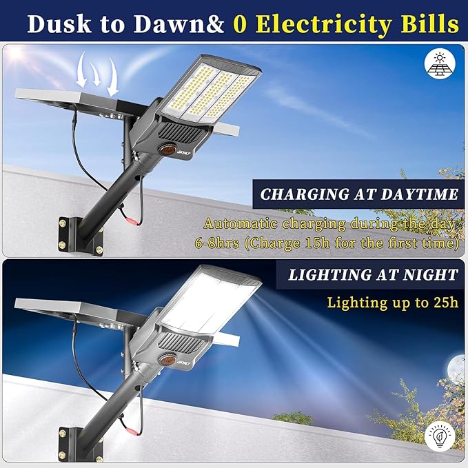 JAYNLT Y-9800W Solar Street Lights Outdoor, 750000LM 6500K High Powered Commercial Parking Lot Lights Dusk to Dawn, Waterproof Solar Security Flood Lamps with Remote for Driveways, Basketball Courts