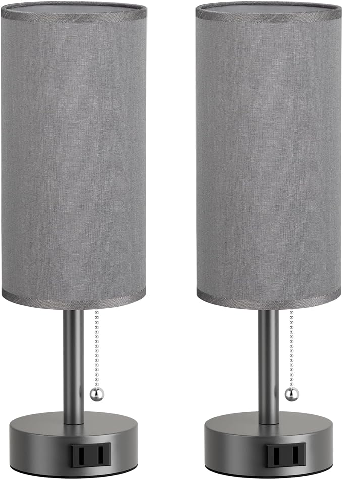Dark Grey Bedside Table Lamps Set of 2 - Image 8
