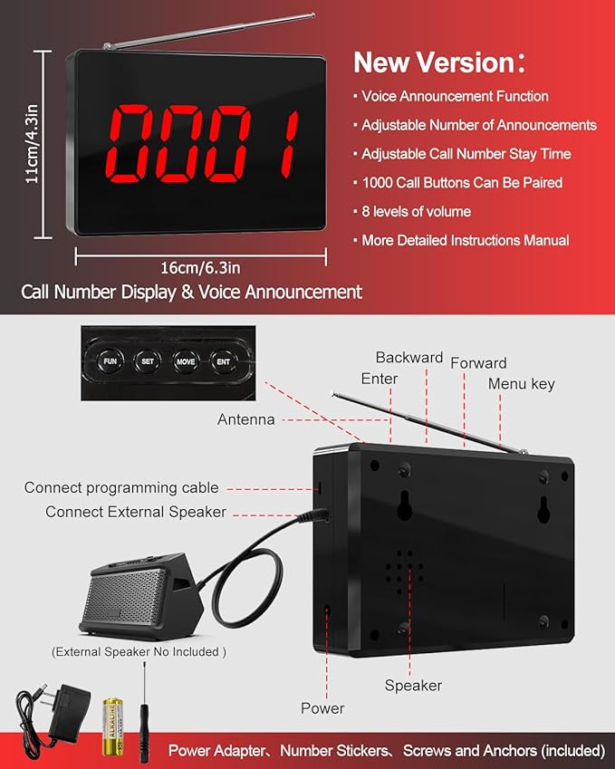 CallToU Wireless Calling System Caregiver Call Button Patient Call Bell with 20 Waterproof Nurse Alert Call Buttons and 1 Display Receiver for Clinic Nurses Station Restaurant Nursing Home