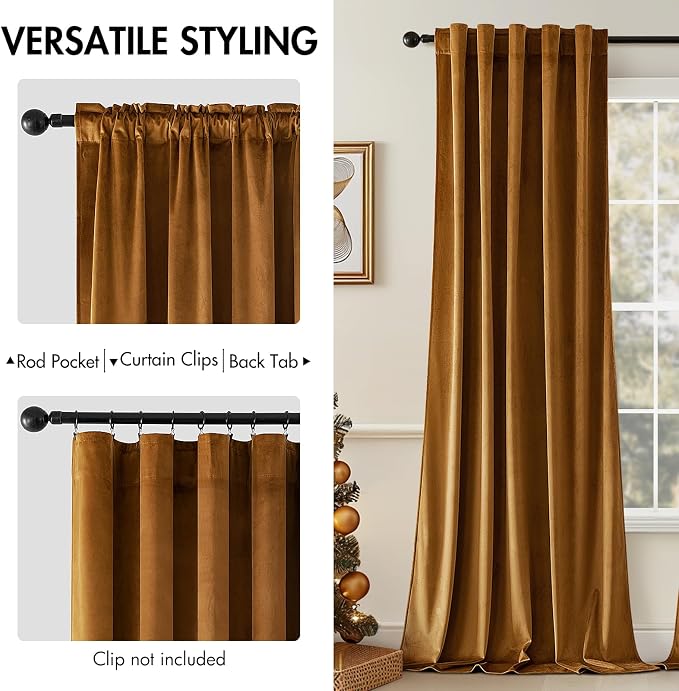 MIULEE Velvet Curtains 52x96 inches 2 Panels Gold Brown Blackout Curtains | - Image 2
