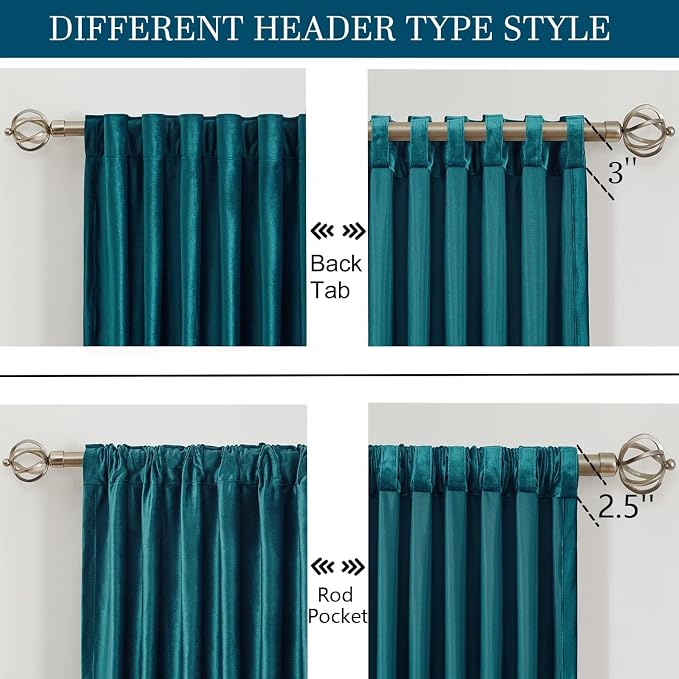 Elegant Teal Velvet Curtains 90 inches - Image 2