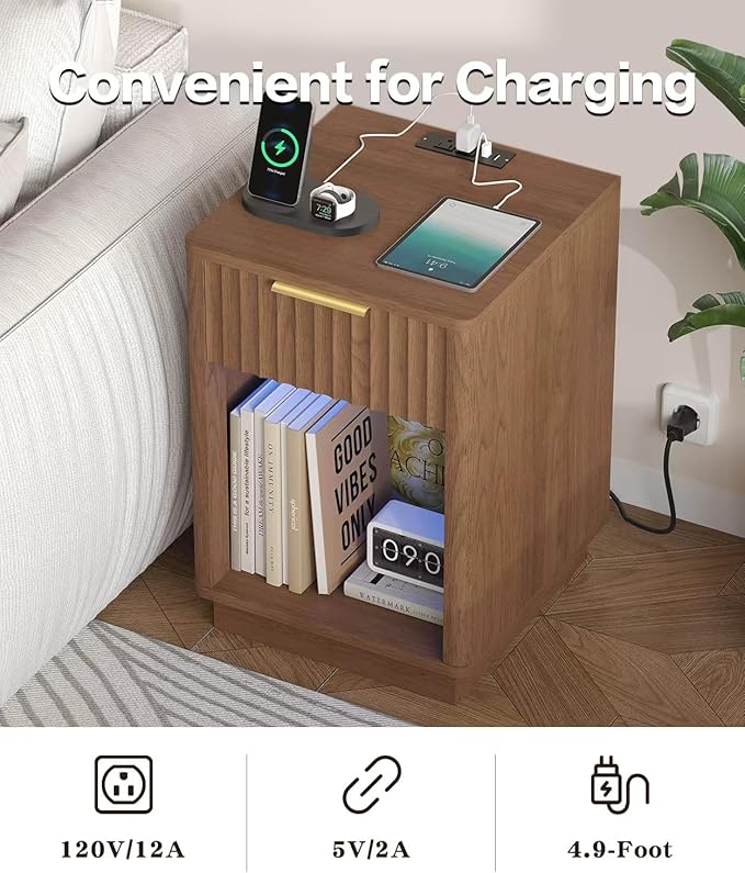 Akxomel Fluted Nightstand Set 2 Bedside Table - Image 7